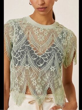 Bishop + Young Mint Lace Crop Top from Anthropologie